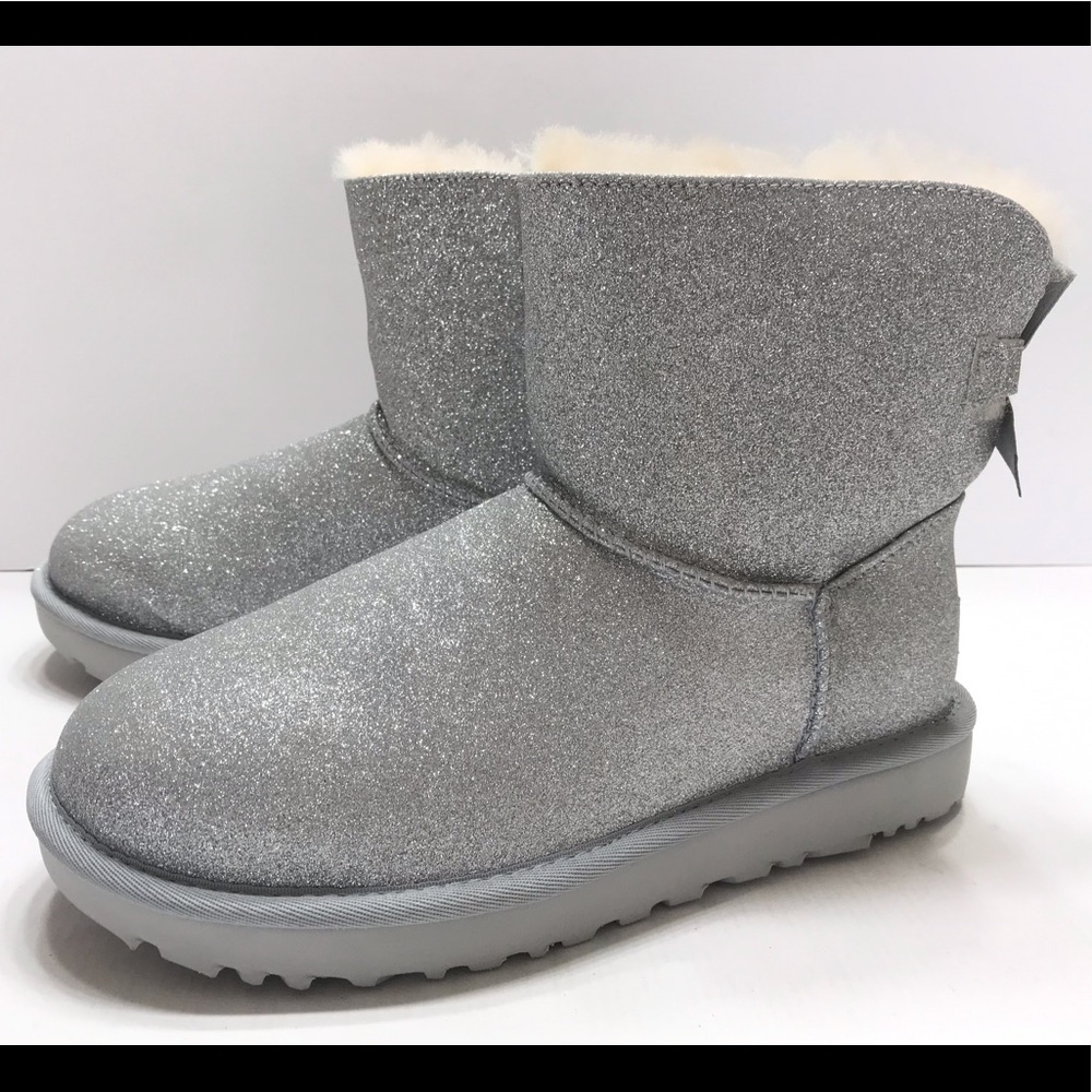 NEW UGG Mini Bailey Bow Silver Sparkle Women Boot - Picture 3 of 8